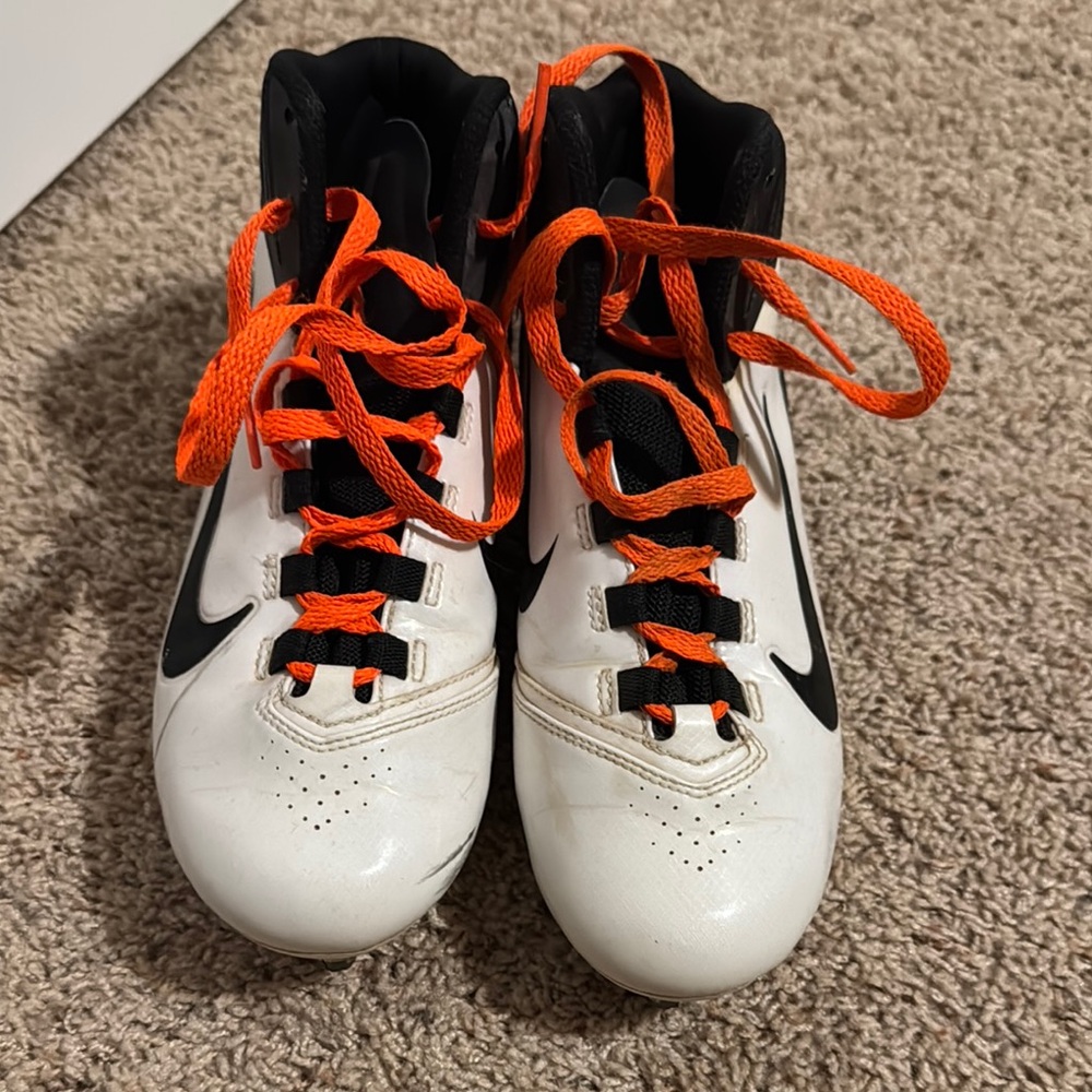 Nike White and Orange Football Cleats